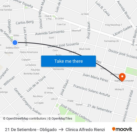 21 De Setiembre - Obligado to Clinica Alfredo Rienzi map