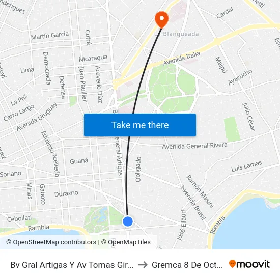 Bv Gral Artigas Y Av Tomas Giribaldi to Gremca 8 De Octubre map
