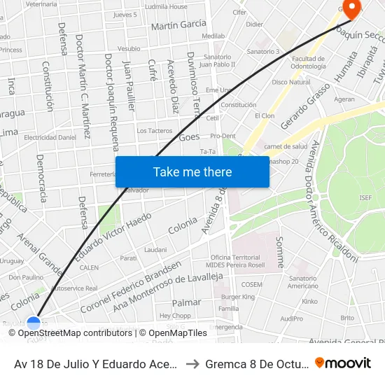 Av 18 De Julio Y Eduardo Acevedo to Gremca 8 De Octubre map