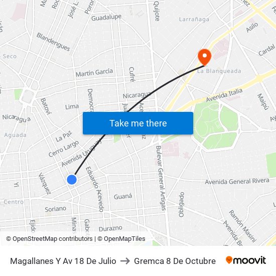 Magallanes Y Av 18 De Julio to Gremca 8 De Octubre map