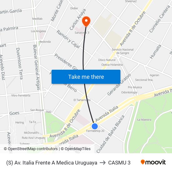 (S) Av. Italia Frente A Medica Uruguaya to CASMU 3 map