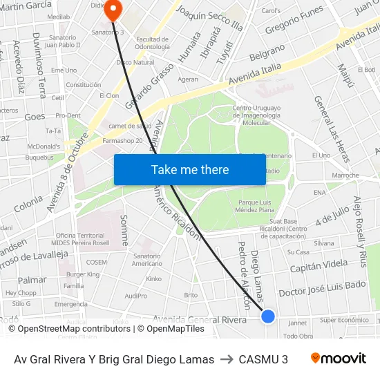 Av Gral Rivera Y Brig Gral Diego Lamas to CASMU 3 map