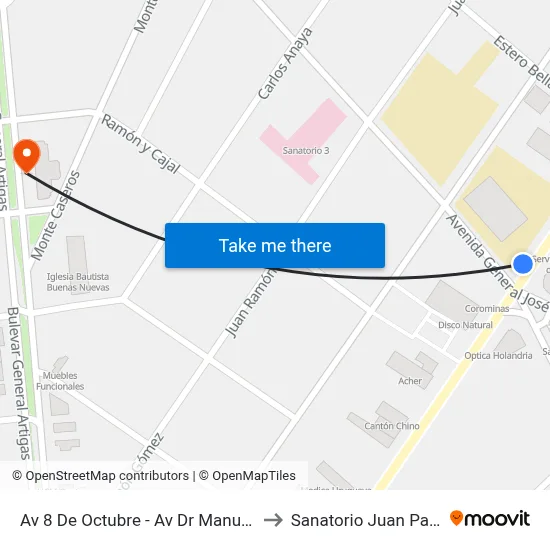 Av 8 De Octubre - Av Dr Manuel Albo to Sanatorio Juan Pablo II map