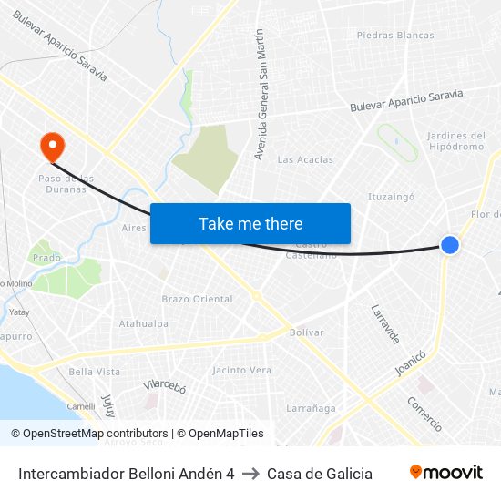 Intercambiador Belloni Andén 4 to Casa de Galicia map