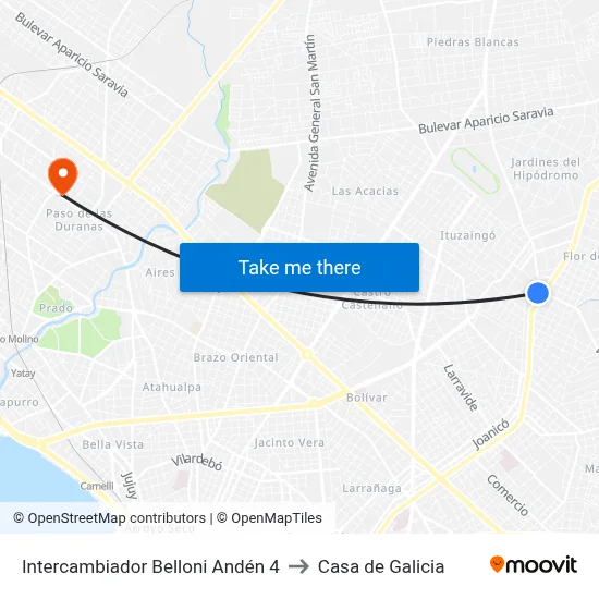 Intercambiador Belloni Andén 4 to Casa de Galicia map
