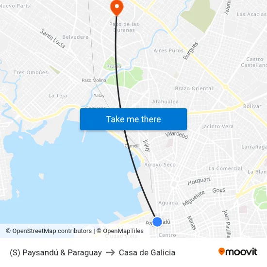 (S) Paysandú & Paraguay to Casa de Galicia map