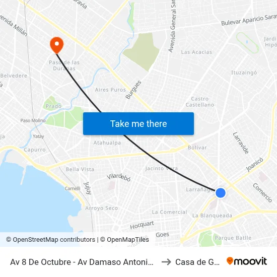 Av 8 De Octubre - Av Damaso Antonio Larrañaga to Casa de Galicia map