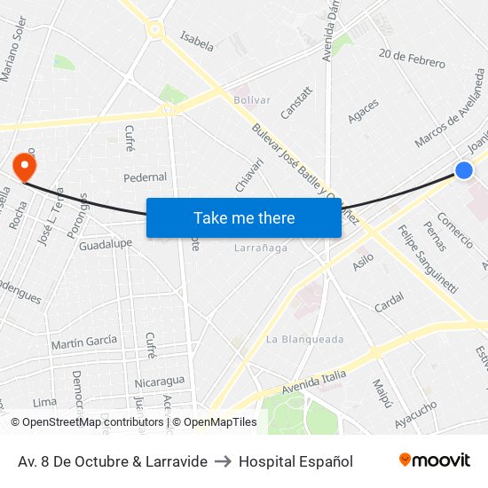 Av. 8 De Octubre & Larravide to Hospital Español map