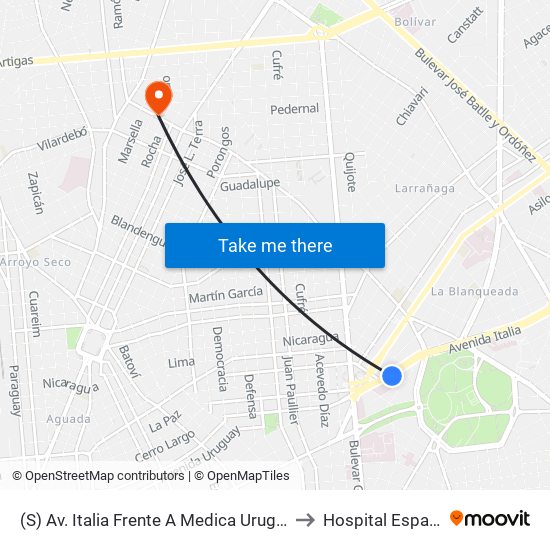 (S) Av. Italia Frente A Medica Uruguaya to Hospital Español map