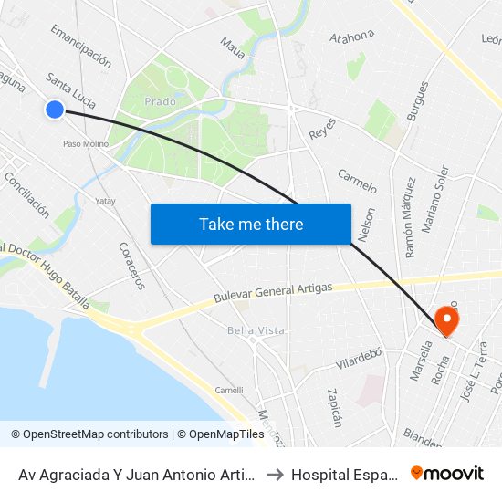 Av Agraciada Y Juan Antonio Artigas to Hospital Español map