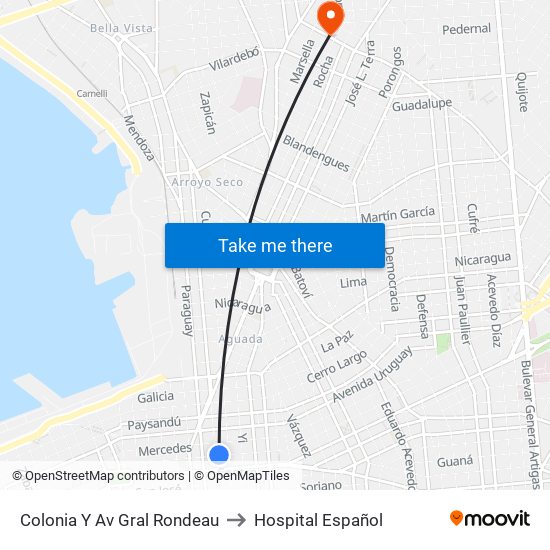 Colonia Y Av Gral Rondeau to Hospital Español map