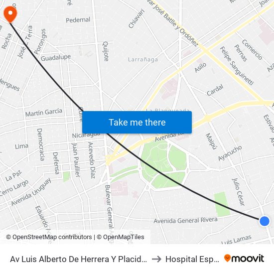 Av Luis Alberto De Herrera Y Placido Ellauri to Hospital Español map