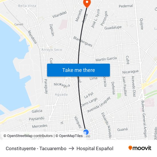 Constituyente - Tacuarembo to Hospital Español map