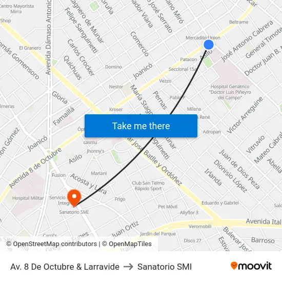 Av. 8 De Octubre & Larravide to Sanatorio SMI map