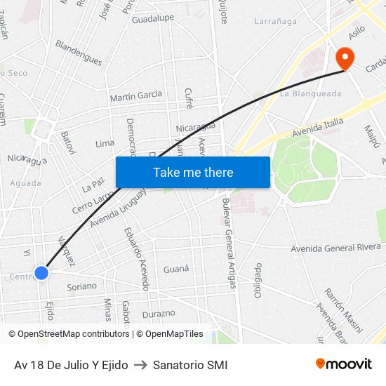 Av 18 De Julio Y Ejido to Sanatorio SMI map