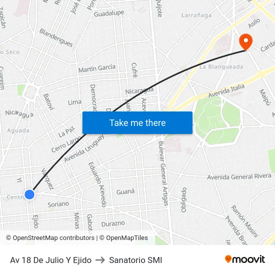Av 18 De Julio Y Ejido to Sanatorio SMI map