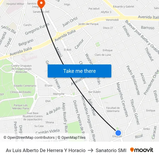 Av Luis Alberto De Herrera Y Horacio to Sanatorio SMI map