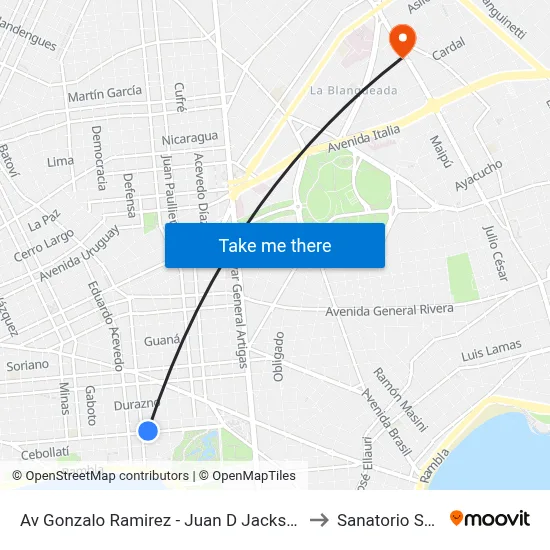 Av Gonzalo Ramirez - Juan D Jackson to Sanatorio SMI map