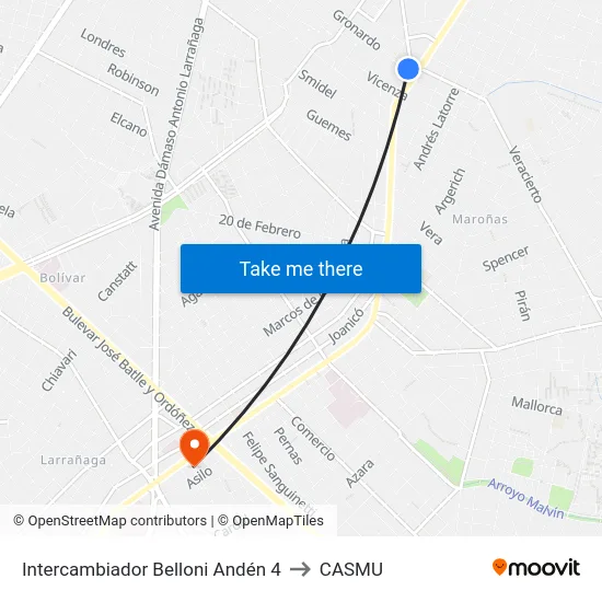 Intercambiador Belloni Andén 4 to CASMU map