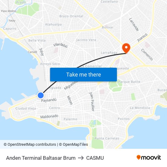 Anden Terminal Baltasar Brum to CASMU map