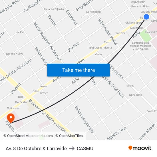 Av. 8 De Octubre & Larravide to CASMU map