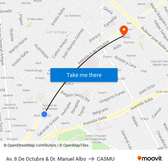 Av. 8 De Octubre & Dr. Manuel Albo to CASMU map