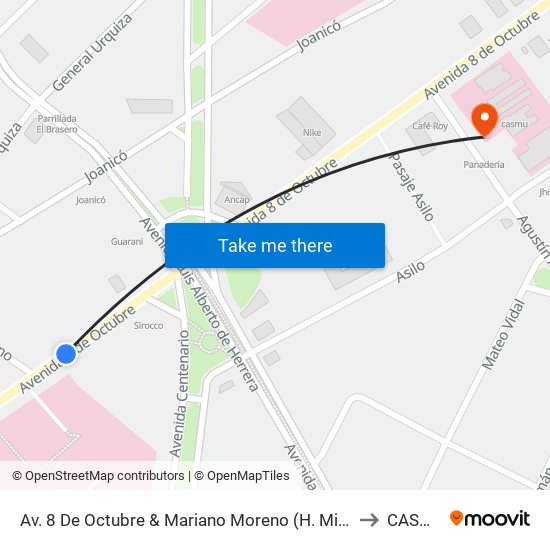 Av. 8 De Octubre & Mariano Moreno (H. Militar) to CASMU map