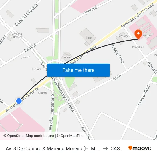 Av. 8 De Octubre & Mariano Moreno (H. Militar) to CASMU map