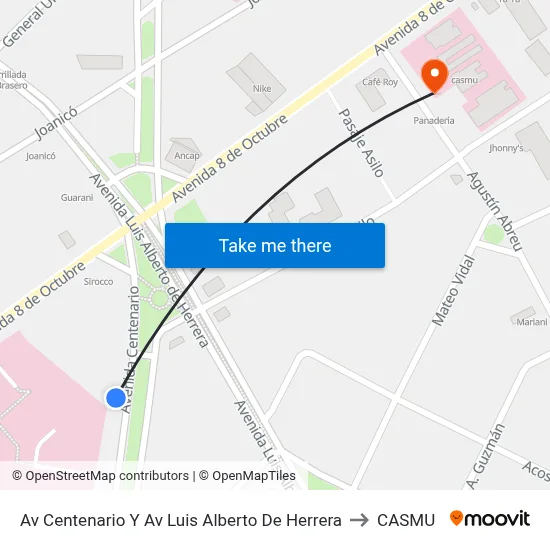 Av Centenario Y Av Luis Alberto De Herrera to CASMU map