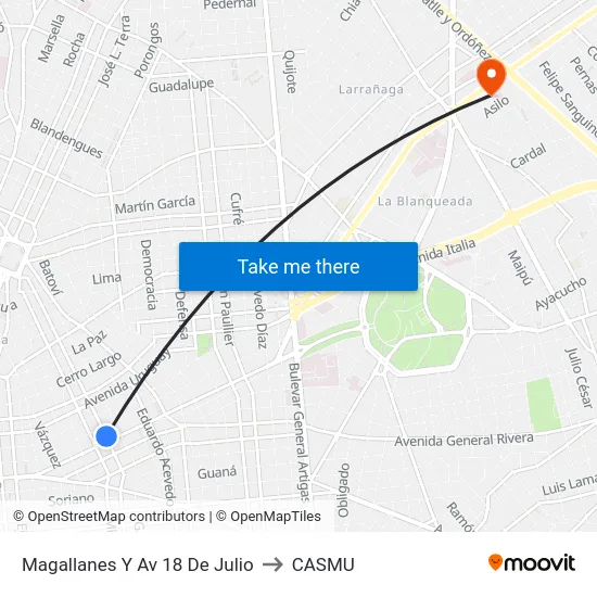 Magallanes Y Av 18 De Julio to CASMU map