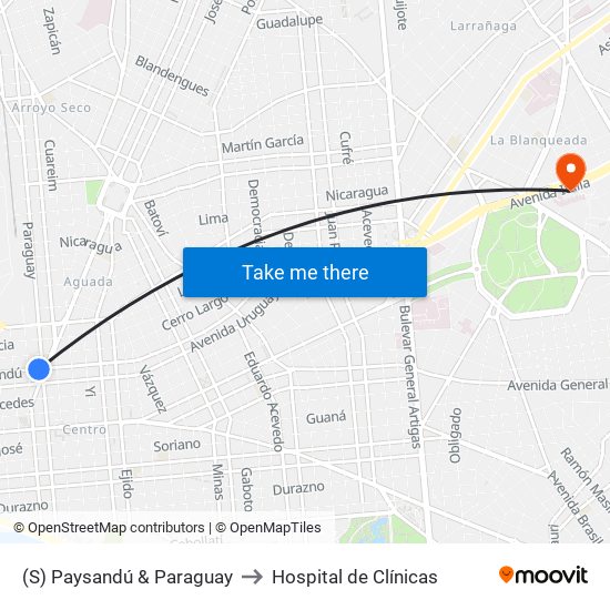 (S) Paysandú & Paraguay to Hospital de Clínicas map