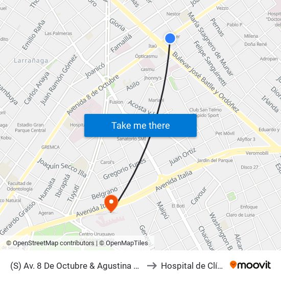 (S) Av. 8 De Octubre & Agustina Contucci to Hospital de Clínicas map