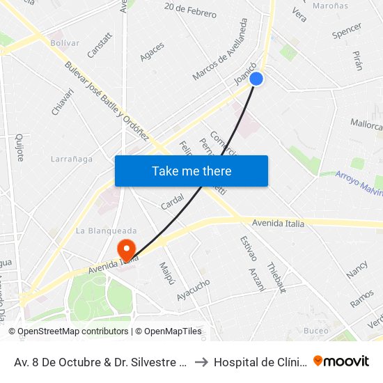 Av. 8 De Octubre & Dr. Silvestre Pérez to Hospital de Clínicas map