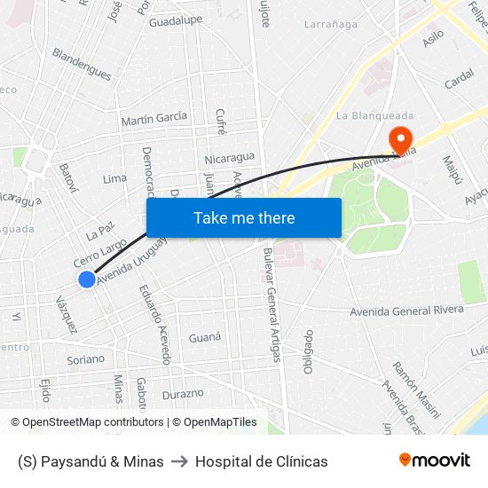(S) Paysandú & Minas to Hospital de Clínicas map