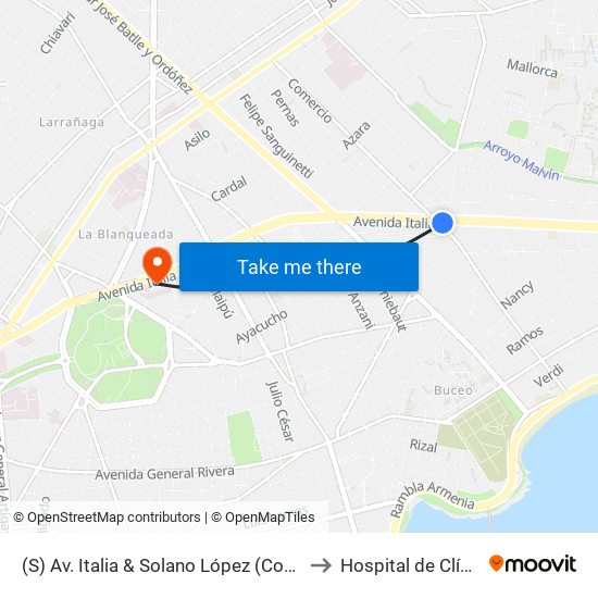 (S) Av. Italia & Solano López (Comercio) to Hospital de Clínicas map