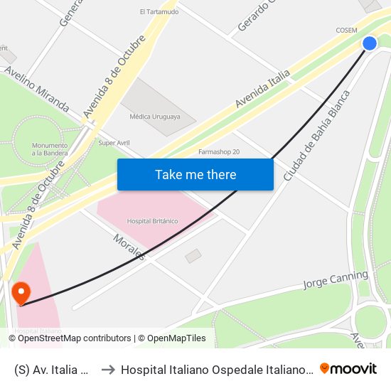 (S) Av. Italia & Albo to Hospital Italiano Ospedale Italiano Umberto I map