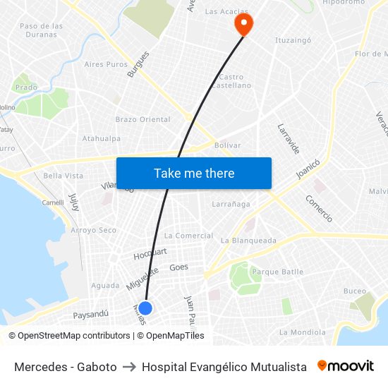 Mercedes - Gaboto to Hospital Evangélico Mutualista map