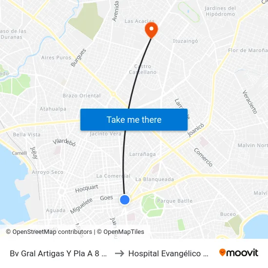 Bv Gral Artigas Y Pla A 8 De Octubre to Hospital Evangélico Mutualista map