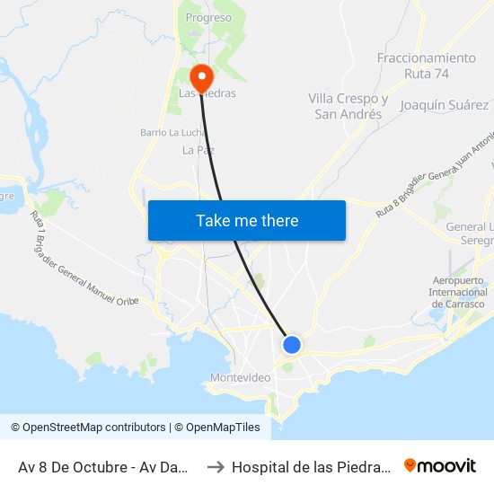 Av 8 De Octubre - Av Damaso Antonio Larrañaga to Hospital de las Piedras Dr. Alfonso Espínola map