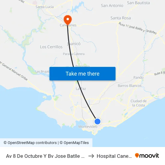 Av 8 De Octubre Y Bv Jose Batlle Y Ordoñez to Hospital Canelones map