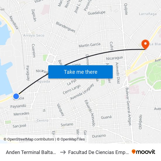 Anden Terminal Baltasar Brum to Facultad De Ciencias Empresariales map