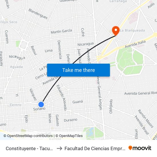 Constituyente - Tacuarembo to Facultad De Ciencias Empresariales map