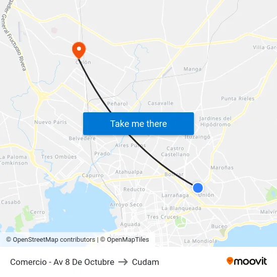 Comercio - Av 8 De Octubre to Cudam map