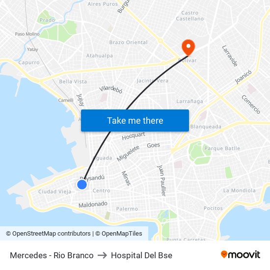 Mercedes - Rio Branco to Hospital Del Bse map
