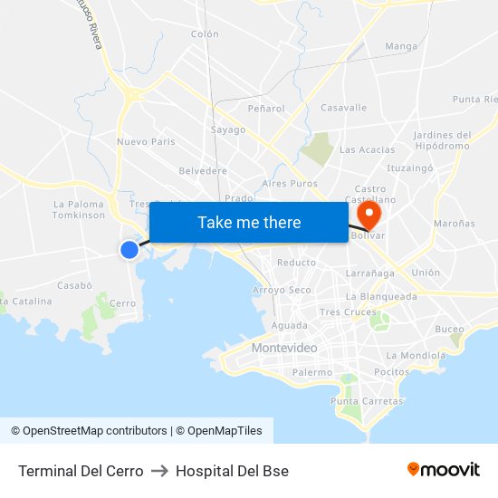 Terminal Del Cerro to Hospital Del Bse map