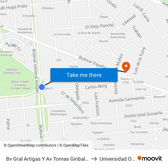 Bv Gral Artigas Y Av Tomas Giribaldi to Universidad Ort map