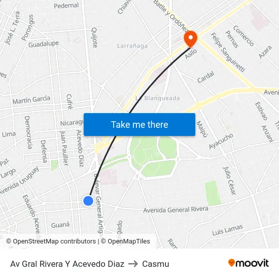 Av Gral Rivera Y Acevedo Diaz to Casmu map