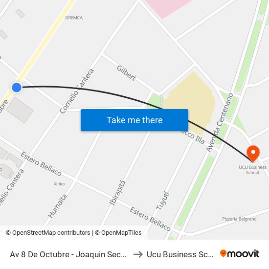 Av 8 De Octubre - Joaquin Secco Illa to Ucu Business School map