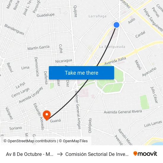 Av 8 De Octubre - Mariano Moreno to Comisión Sectorial De Investigación Científica map