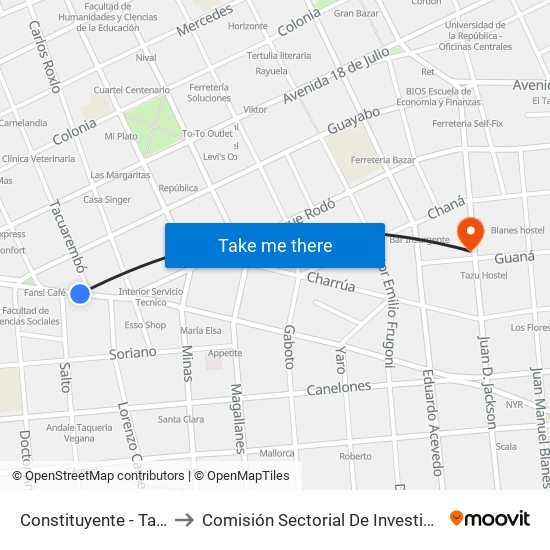 Constituyente - Tacuarembo to Comisión Sectorial De Investigación Científica map